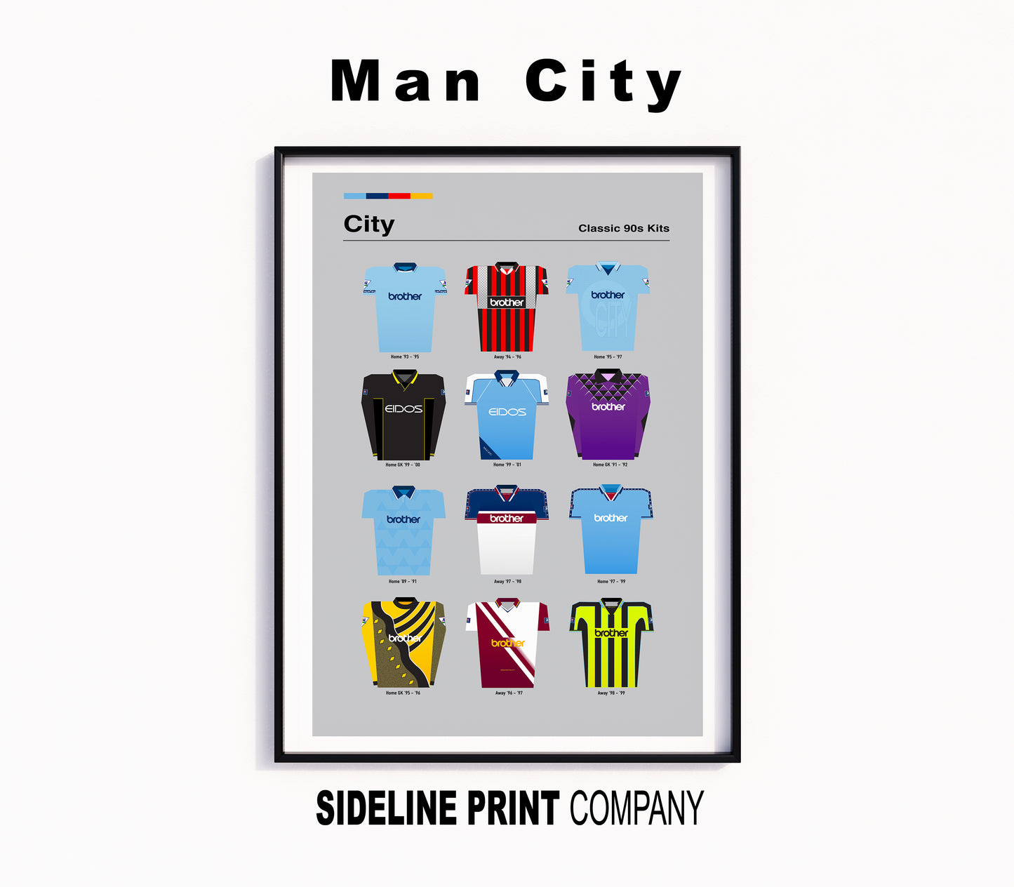 Manchester City - Classic 90's Kits - Retro Football Shirts Art Print