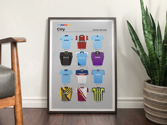 Manchester City - Classic 90's Kits - Retro Football Shirts Art Print