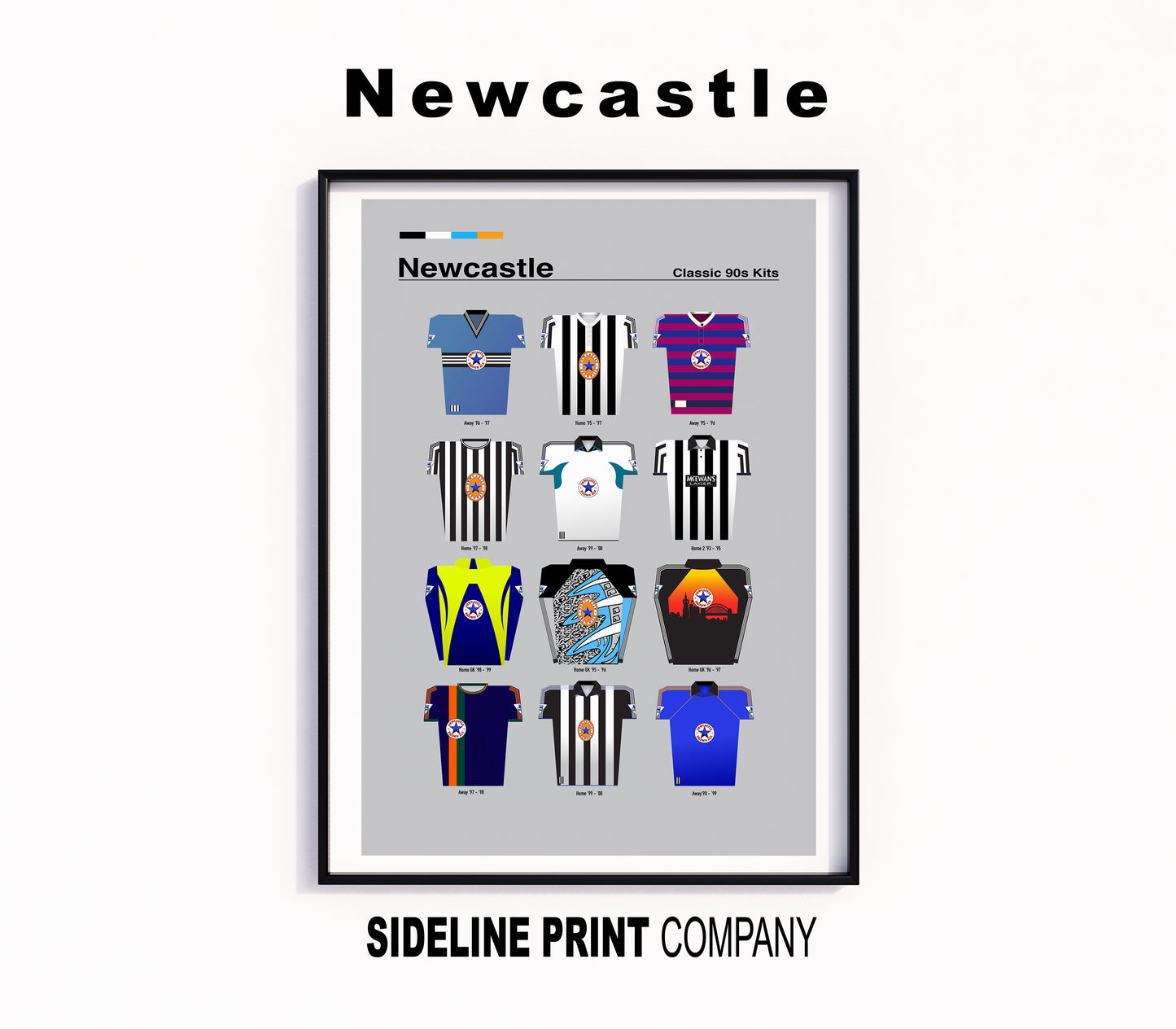 Newcastle United Football Club - Classic 90's Kits - Retro Football Shirts Print