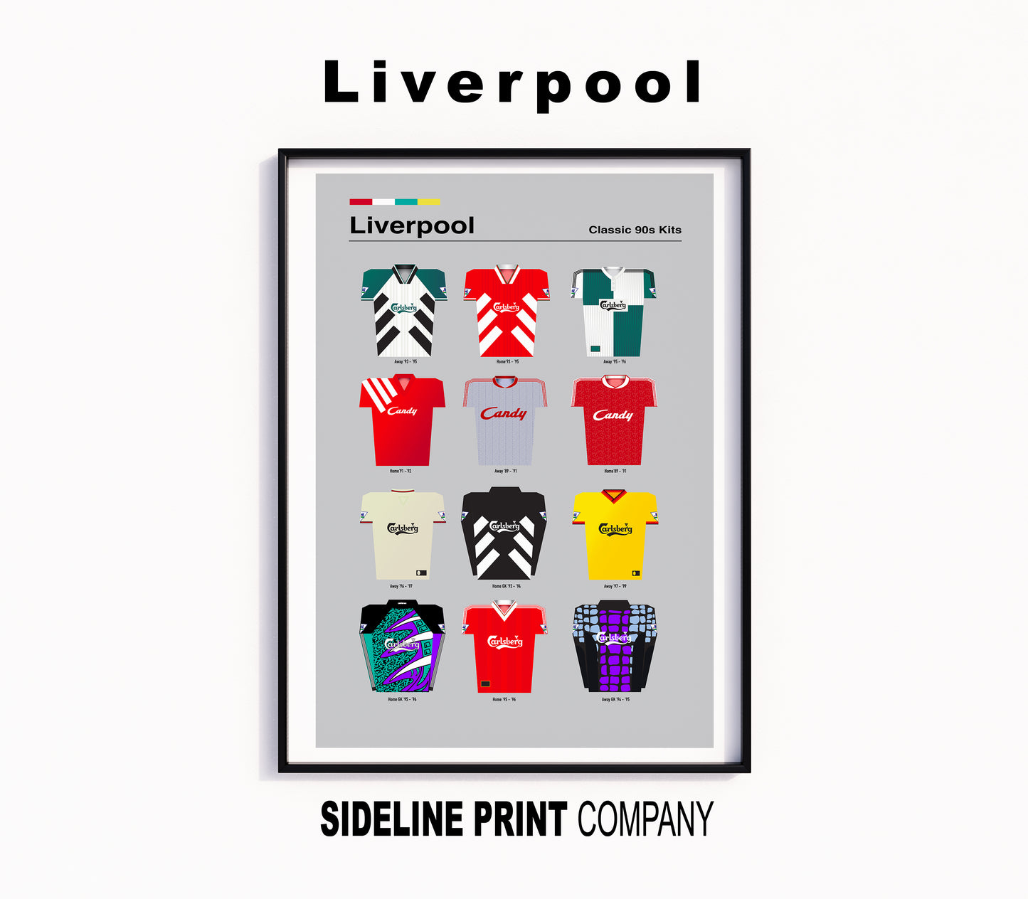 Liverpool Football Club - Classic 90's Kits - Retro Football Shirts Art Print