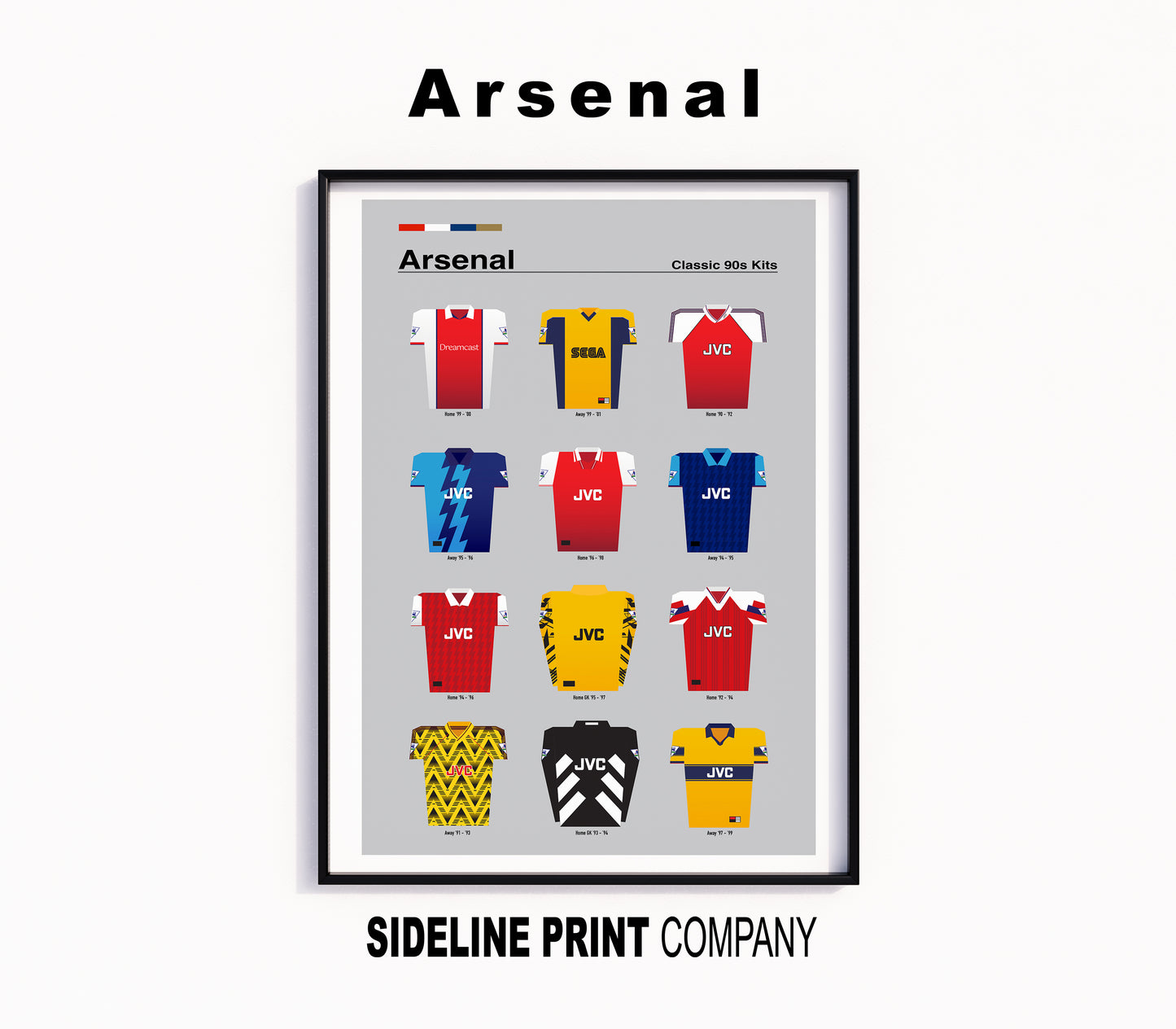 Arsenal Football Club - Classic 90's Kits - Retro Football Shirts Art Print