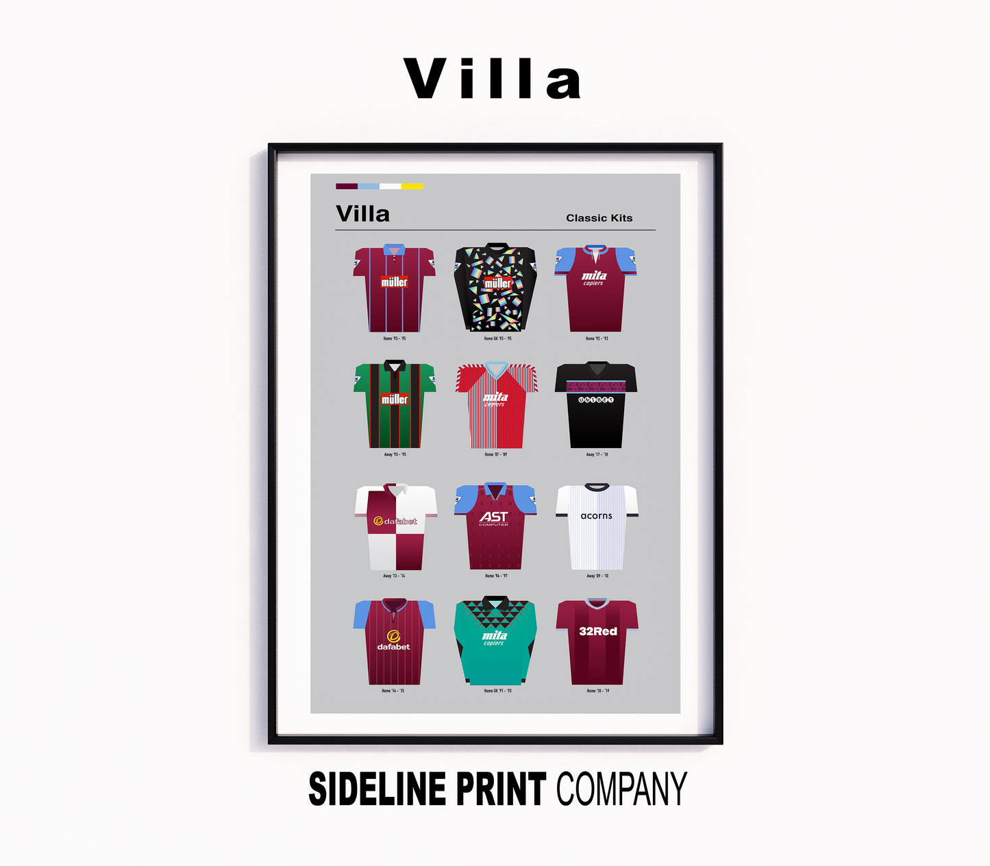 Aston Villa - Classic Football Kits - Retro Football Shirts Art Print